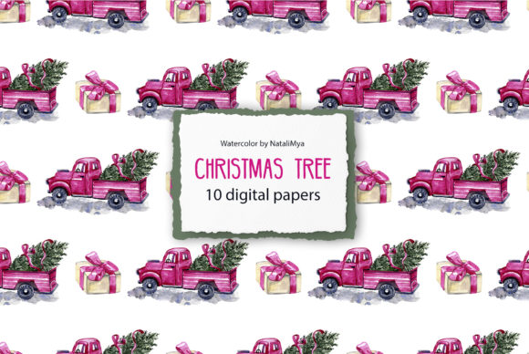 10 Christmas Tree Digital Papers: Hand-Drawn Watercolor Designs for Effortless Holiday Creativity