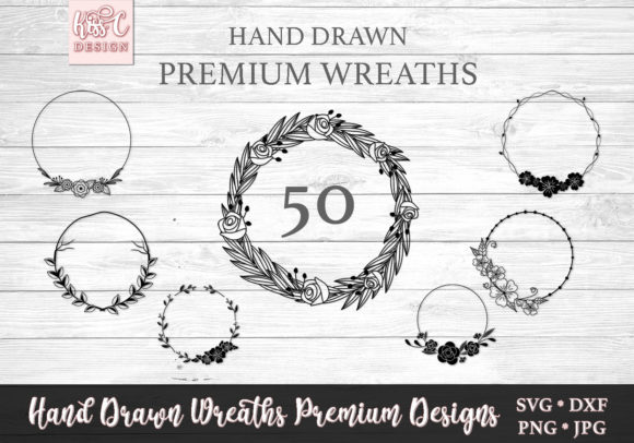 50 Floral Laurel Wreath Doodle Bundle