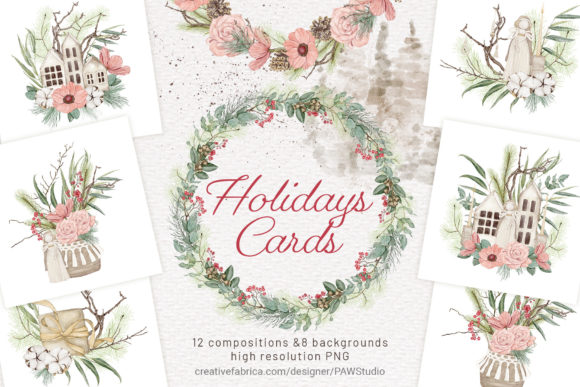 Christmas Boho Cards Bouquets Wreaths