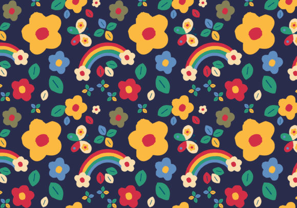 Colorful Rainbow and Floral Pattern: A Versatile Design for Multiple Uses