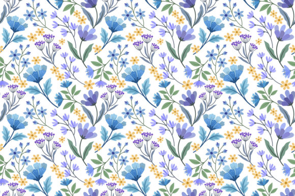 Cute Blue Purple and Yellow Flowers Seamless Pattern: Versatile Design for Creative Projects
