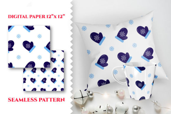 Digital Paper Mittens with Snowflakes Seamless Vector Pattern