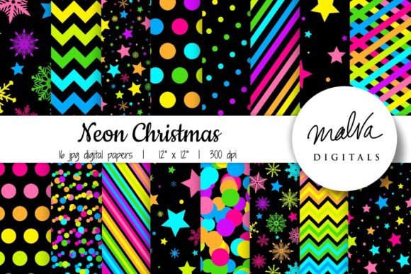 Neon Christmas Patterns Backgrounds: Bright, Bold & Versatile Digital Papers for Every Holiday Project
